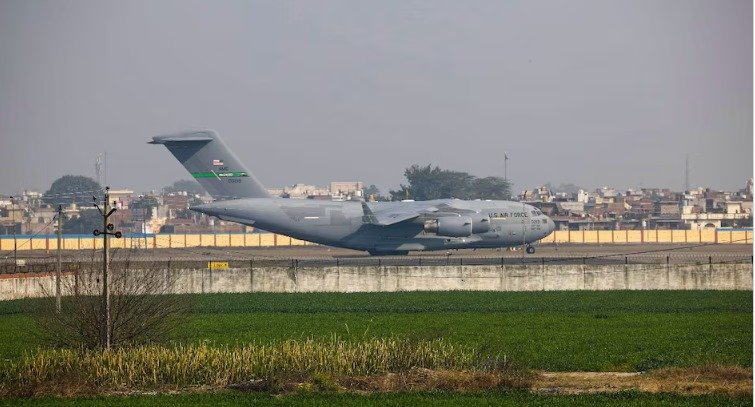 US military aircraft carrying illegal Indian immigrants at the Shri Guru Ramdas Ji international Airport US military aircraft carrying illegal Indian immigrants at the Shri Guru Ramdas Ji international Airport.